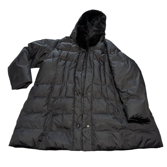 Larry Levine Womens Black Down Coat Faux Fur Hood 3X Long Warm Winter Puffer - Picture 15 of 16